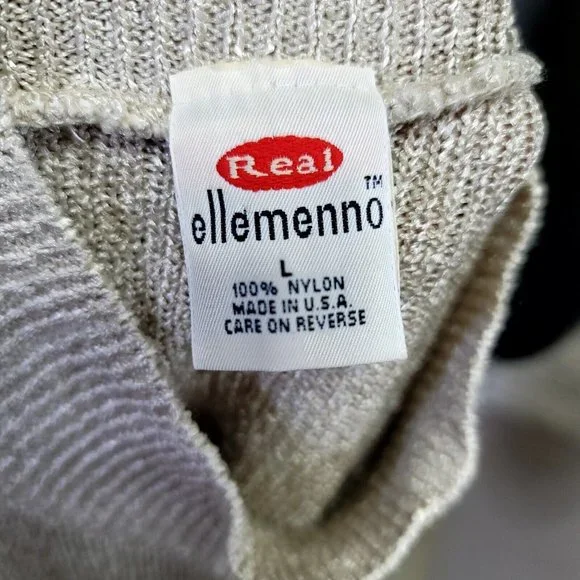 Vintage 90s Real Ellemenno Womens L Champagne Ribbed Stretch Knit S/S Turtleneck - Picture 5 of 6